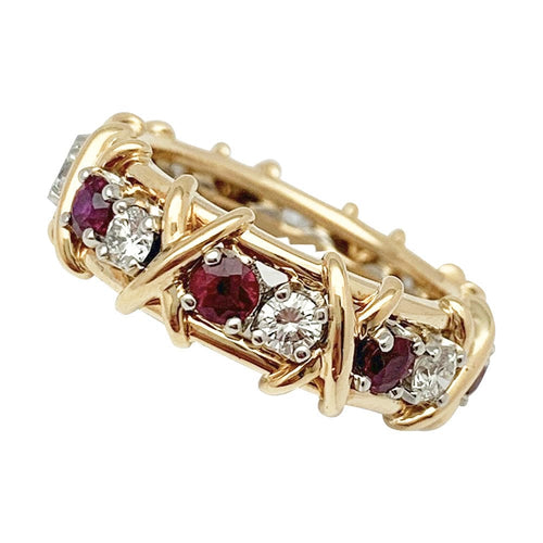 Bague 50 Bague Tiffany&Co. "Sixteen Stones", or jaune, platine, diamants et rubis. 58 Facettes 30402