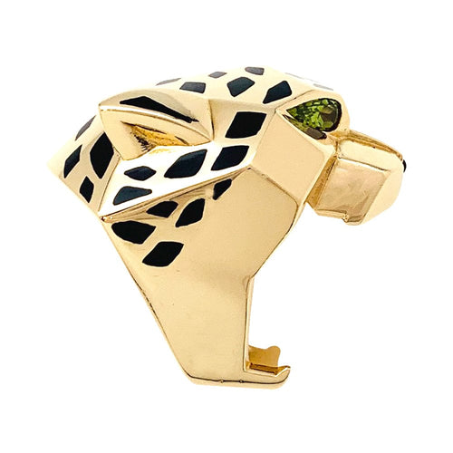 Bague 64 Bague Cartier modèle "Panthère" en or jaune, péridots, laque, onyx. 58 Facettes 29819-1