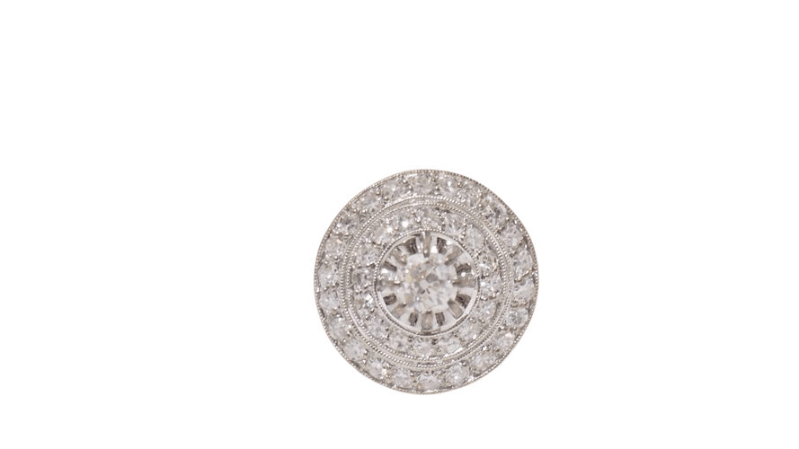 Bague Bague Art Déco double entourage de diamants en or blanc et platine 58 Facettes 31669