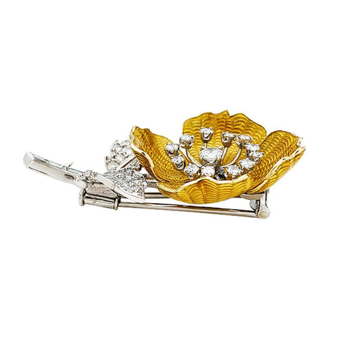 Broche Broche "Eglantine" Boucheron en or et platine, émail et diamants. 58 Facettes 30428