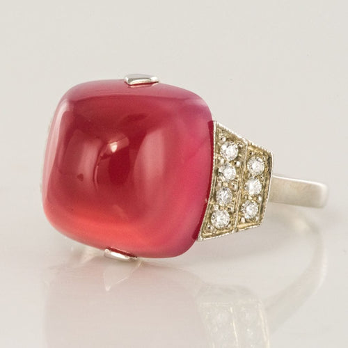 Bague 53 Bague Calcédoine pain de sucre et Diamants 58 Facettes 17-261-53-1