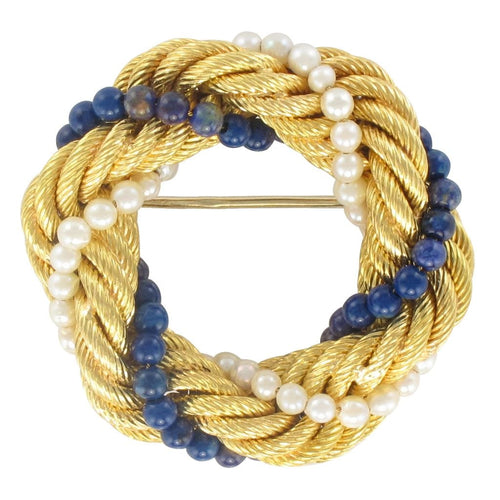 Broche Broche or torsadé perles de cultures et de lapis lazuli 58 Facettes 16-146
