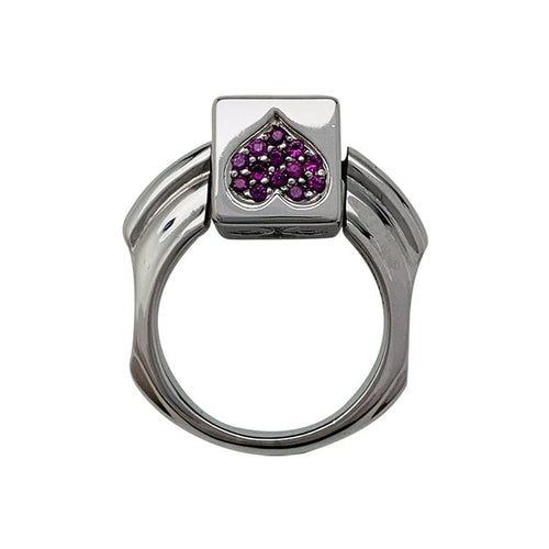 Bague 54 Bague Dé en or blanc diamants noirs et rubis. 58 Facettes 30416