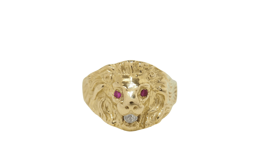 Bague 64 Bague chevalière Lion rubis et diamant 58 Facettes 32062