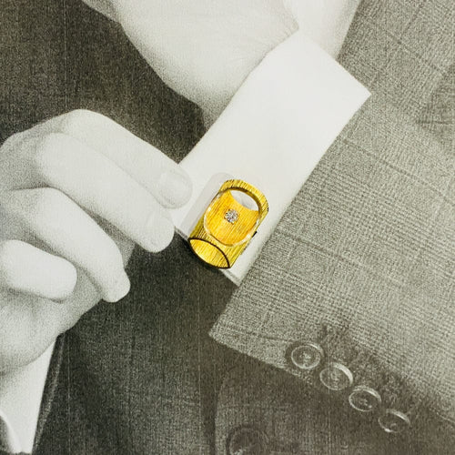 Boutons de manchette Boutons de manchettes "bambou" en or jaune et diamants, 1970. 58 Facettes 28588