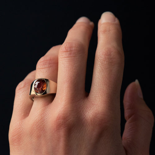 Bague 57 Bague homme grenat spessartite 58 Facettes 18-053