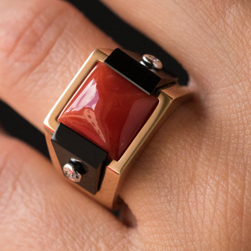 Bague 54 Bague corail onyx et diamants 58 Facettes 17-357-54-1