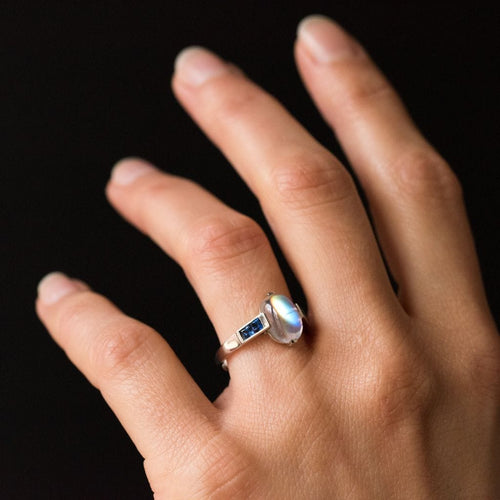 Bague 53 Bague pierre de lune et saphirs 58 Facettes 17-314-53-1