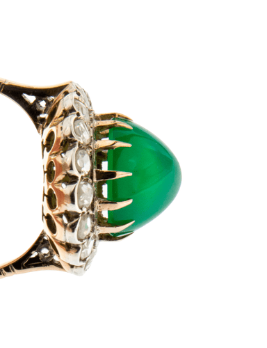 Bague 54 Bague en or jaune et argent, Chrysoprase pain de sucre et diamants 58 Facettes