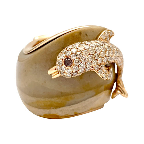 Bague 53 Bague Paolobongia "Dauphin" en or rose, diamants, jaspe et grenat. 58 Facettes 27373