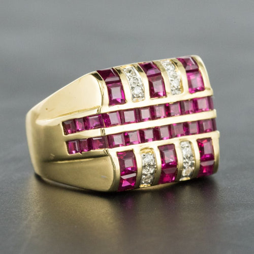 Bague 53 Chevalière rubis diamants 58 Facettes 18-252-53