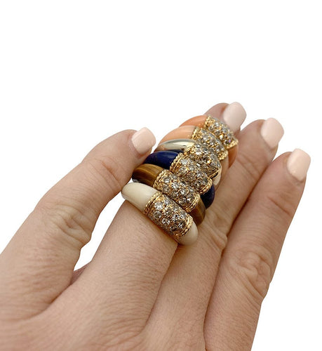 Bague 51 Bague Van Cleef et Arpels "Philippine" en or jaune, oeil de tigre et diamants. 58 Facettes 30045