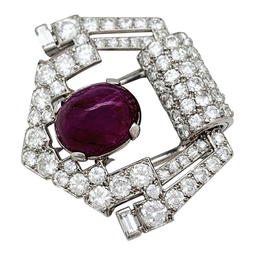 Broche Broche Cartier Art Déco en platine diamants et rubis étoilé. 58 Facettes 30488