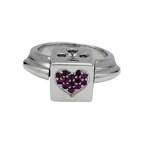 Bague 54 Bague Dé en or blanc diamants noirs et rubis. 58 Facettes 30416