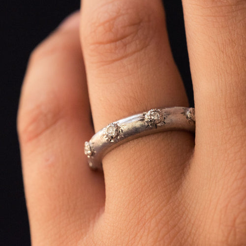 Bague 54 Bague or blanc satiné diamants 58 Facettes ANSETAB-54