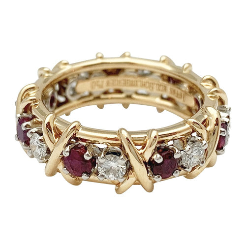 Bague 50 Bague Tiffany&Co. "Sixteen Stones", or jaune, platine, diamants et rubis. 58 Facettes 30402