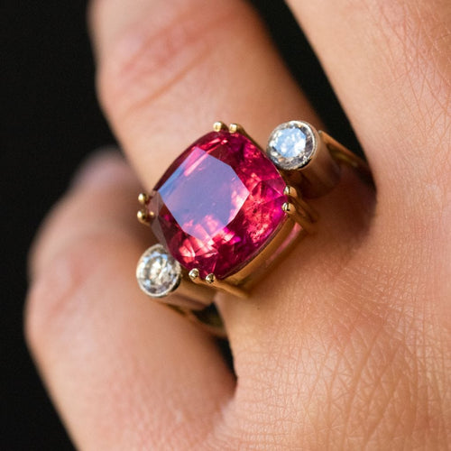Bague 54 Bague tourmaline coussin et diamants 58 Facettes 18-154-54