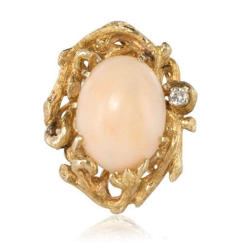 Bague 51 Bague corail peau d'ange et diamant 58 Facettes 18-317-51
