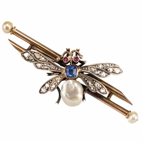 Broche Broche ancienne insecte perle fine saphir et diamants 58 Facettes 17-280
