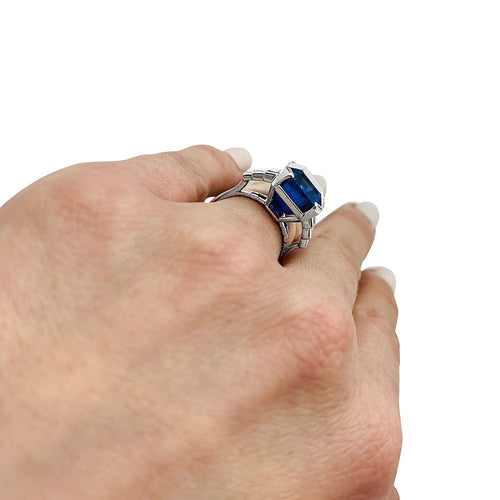 Bague 51 Bague saphir et diamants, monture platine. 58 Facettes 30225