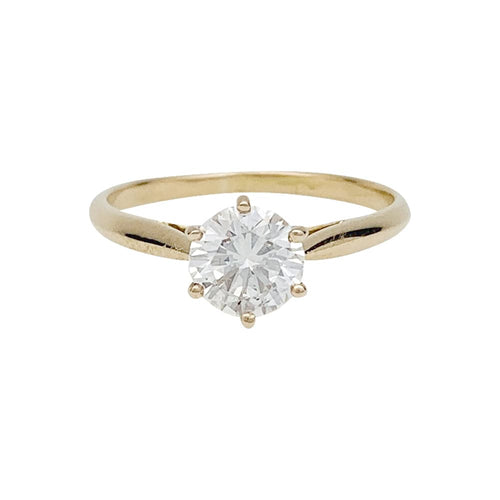 Bague 57 Solitaire en or jaune, diamant 1,12 carat F/VVS1. 58 Facettes 30150