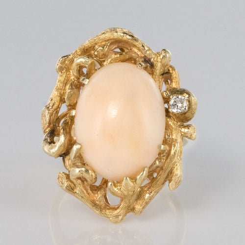 Bague 51 Bague corail peau d'ange et diamant 58 Facettes 18-317-51