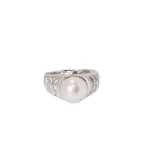 Bague 54 Bague en Or Blanc, Perle & Diamants 58 Facettes 30831