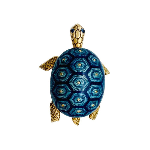 Broche Broche Boucheron tortue or jaune, émail et saphir. 58 Facettes 29701