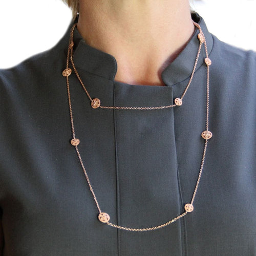 Collier Sautoir vermeil rose motifs ronds ciselés et camée 58 Facettes C8R