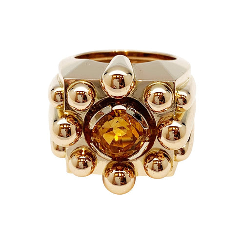 Bague 52 Bague chevalière en or jaune et citrine. 58 Facettes 30026