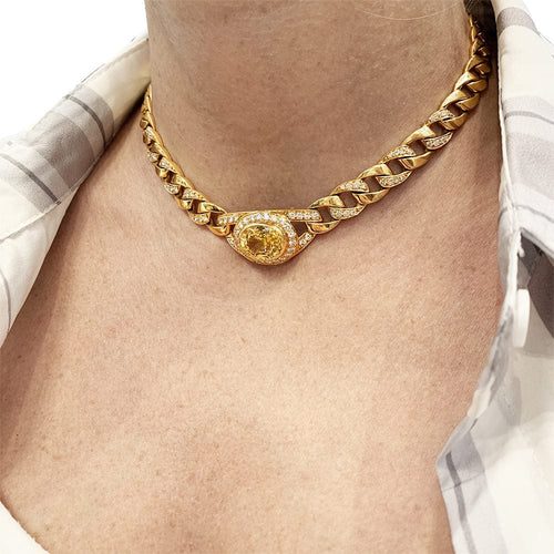 Collier Collier Cartier en or jaune diamants et saphir jaune. 58 Facettes 30440