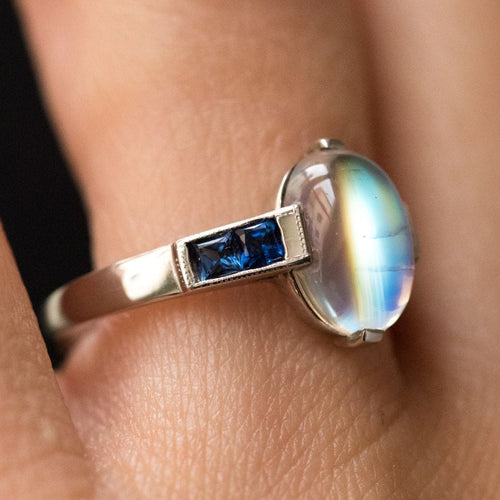 Bague 53 Bague pierre de lune et saphirs 58 Facettes 17-314-53-1
