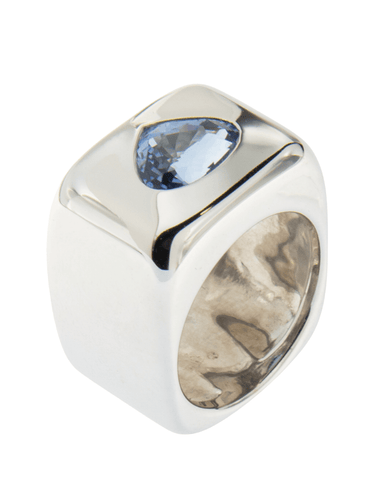 Bague 51 Bague Moderniste en or blanc et saphir naturel en coeur 58 Facettes