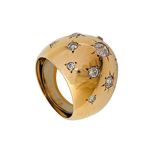 Bague 45 Bague dôme en or jaune et diamants. 58 Facettes 29928