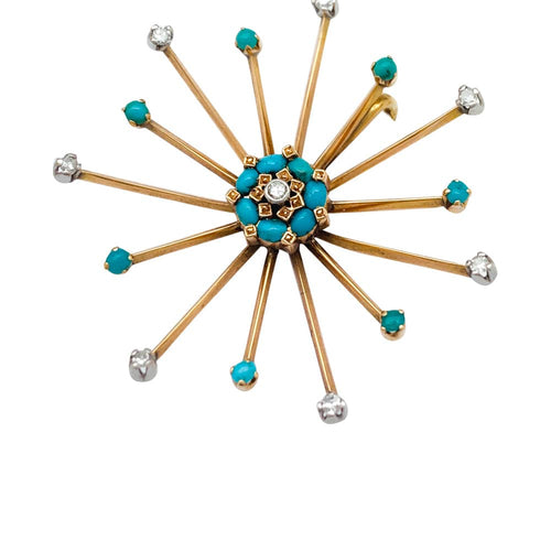 Boucles d'oreilles Boucles d'oreilles en or rose "Feux d'artifices", turquoises et diamants. 58 Facettes 22603