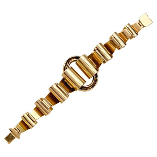 Bracelet Bracelet Tank en or rose, diamants et pierres rouges. 58 Facettes 29753