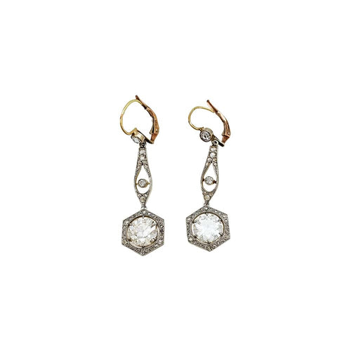 Boucles d'oreilles Boucles d'oreilles pendantes 1900 platine, or et diamants. 58 Facettes 30494