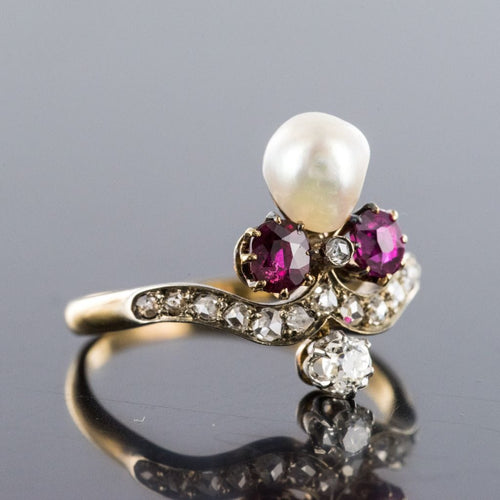 Bague 58 Bague ancienne duchesse rubis diamants et perle fine 58 Facettes 17-151-58-1