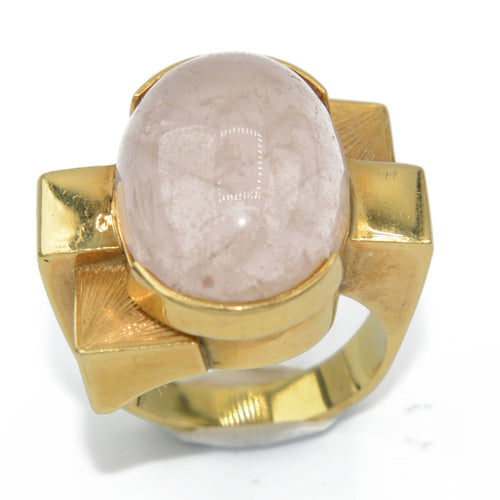Bague Bague or jaune géométrique ornée d'un quartz rose 58 Facettes 0