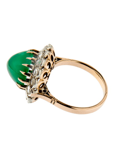 Bague 54 Bague en or jaune et argent, Chrysoprase pain de sucre et diamants 58 Facettes