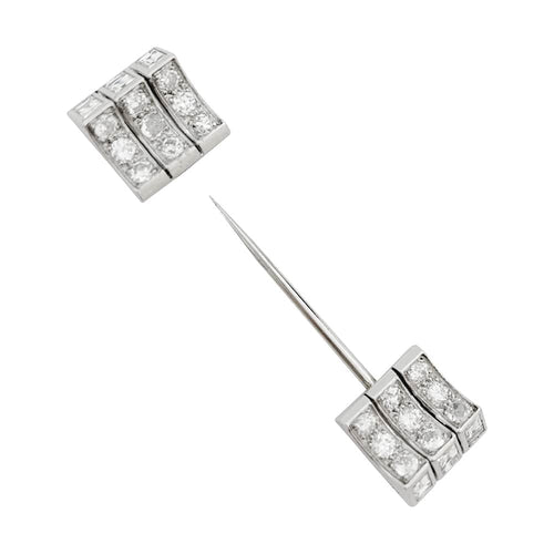 Broche Epingle de jabot Art Déco en or blanc et platine, diamants. 58 Facettes 30135