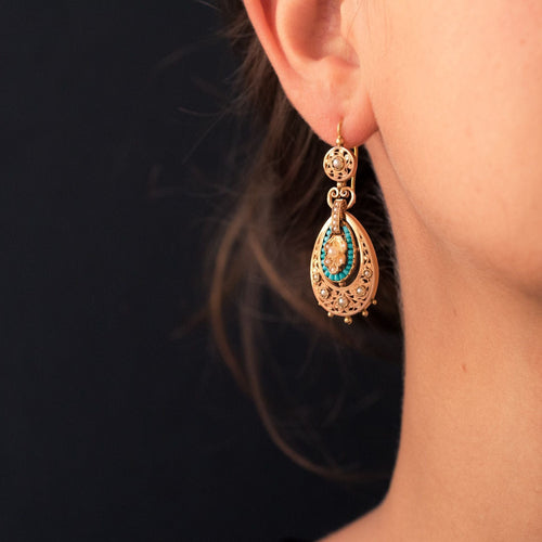 Boucles d'oreilles Pendants d'oreilles anciens turquoises et perles fines 58 Facettes 17-326A