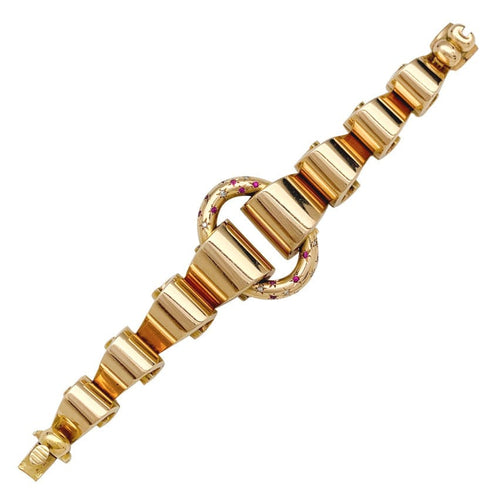 Bracelet Bracelet Tank en or rose, diamants et pierres rouges. 58 Facettes 29753