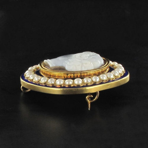 Broche Broche Camée email bleu perles 58 Facettes 14-105-8377620