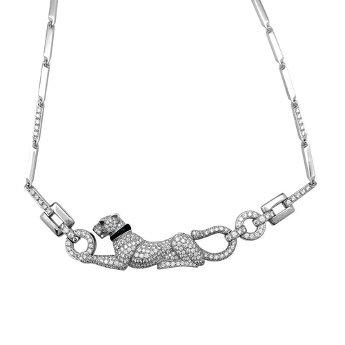 Collier Collier Cartier "Panthère" en or blanc, diamants, émeraude et onyx. 58 Facettes 29385