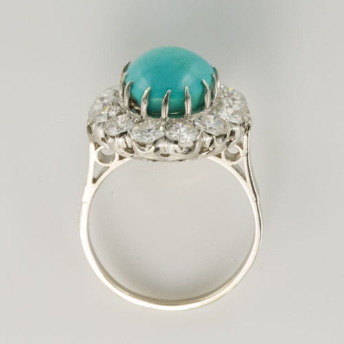 Bague 53 Bague marguerite turquoise diamants or blanc 58 Facettes 18-084-53