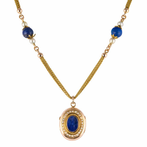 Collier Collier ancien et son médaillon lapis lazuli et perles fines 58 Facettes 20-154