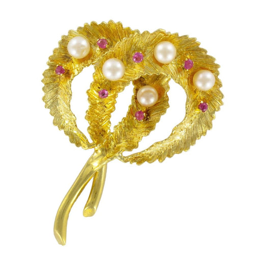 Broche Broche vintage or perle rubis 58 Facettes 17-055