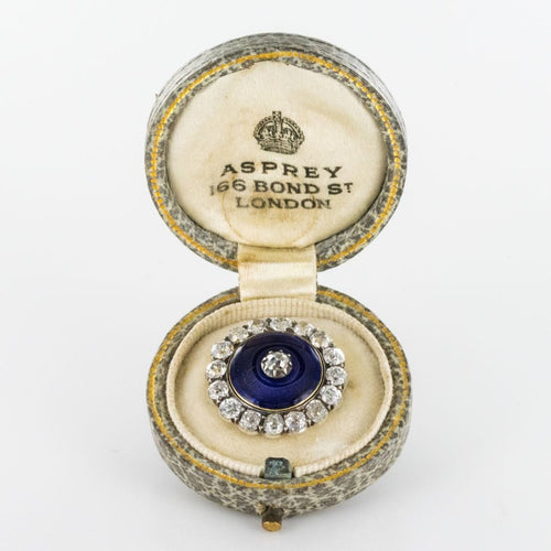Broche Broche ancienne Asprey émail bleu et diamants 58 Facettes 19-042