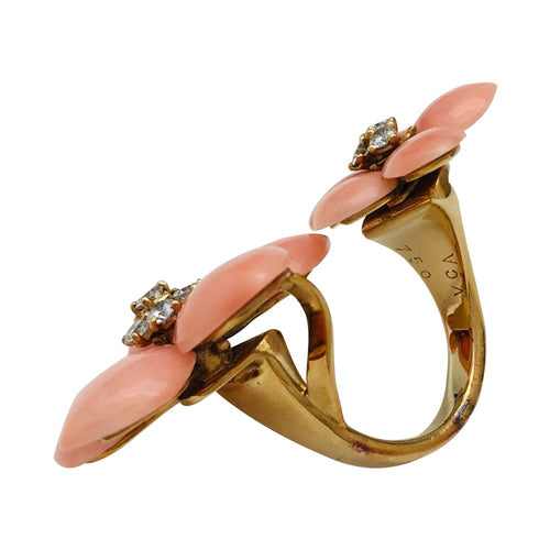 Bague 51 Bague Van Cleef & Arpels, "Double Fleurs", or jaune, corail et diamants. 58 Facettes 29151-1
